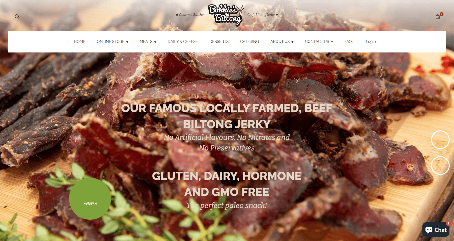The Bokkies Biltong homepage before the rebuild