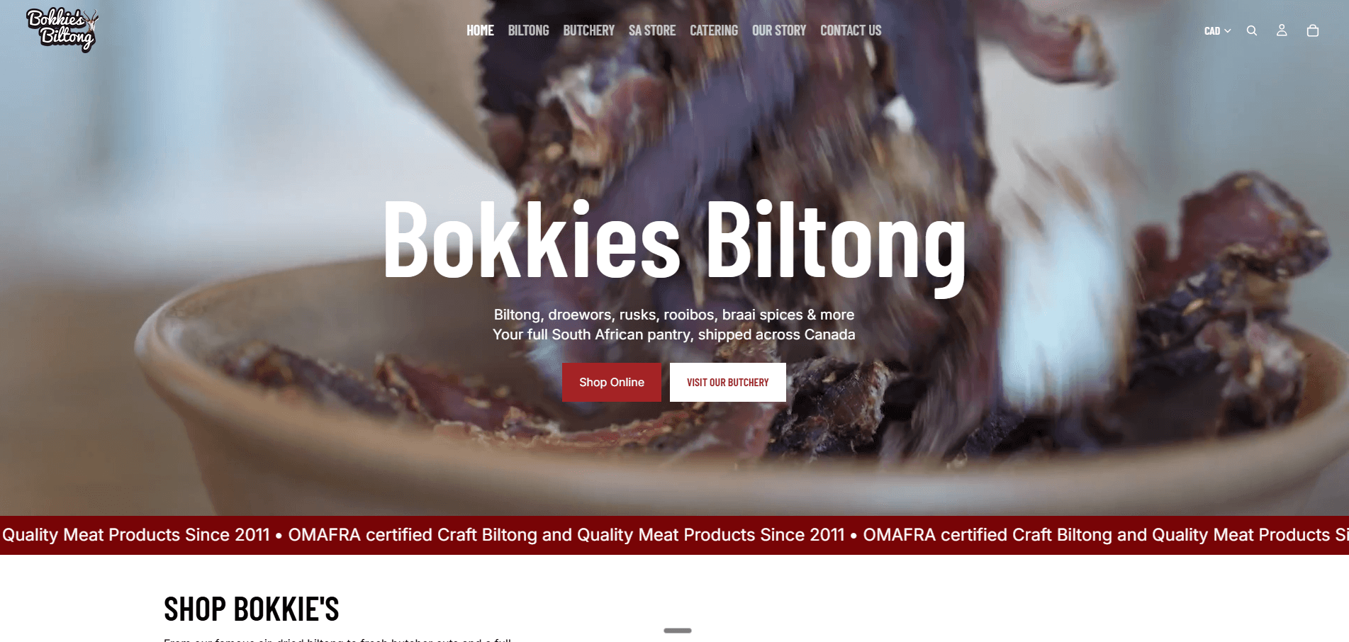 Bokkies Biltong website