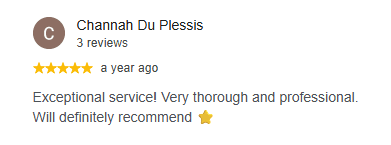 Five-star Google review of Gen1 Media from Channah Du Plessis