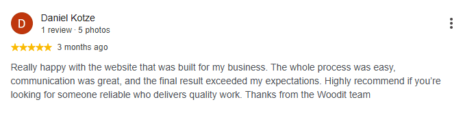 Five-star Google review of Gen1 Media from Daniel Kotze
