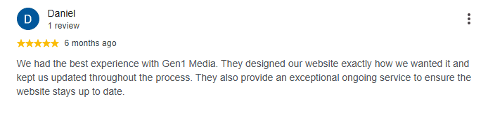 Five-star Google review of Gen1 Media from Daniel